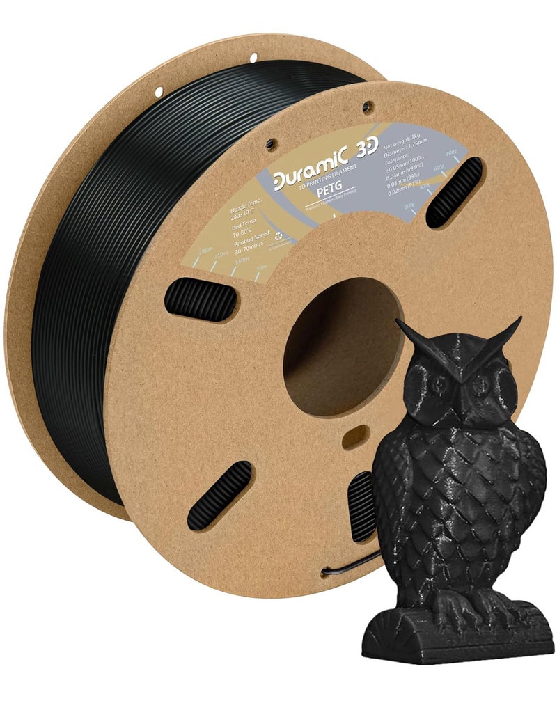 DURAMIC 3D PETG Filament 1.75mm Black, 3D Printing Filament 1kg Spool(2.2lbs), Black Filament 1.75mm Dimensional Accuracy +/- 0.05 mm Non-Tangling Non-Clogging Non-Stringing - Image 1